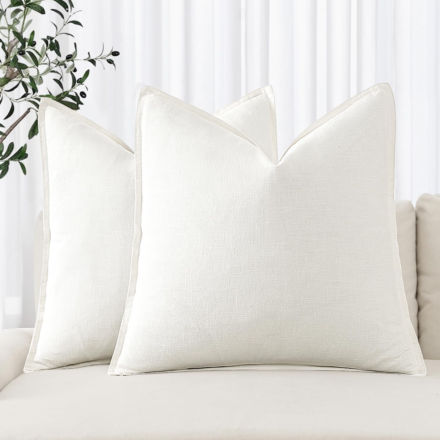 MIULEE Decorative Linen Euro Sham Pillow Covers 24x24 Natural Beige Boho Farmhouse Neutral Couch Throw Pillows for Bed Pack of 2 Accent Modern Pillowcase Sofa Livingroom Home Decor