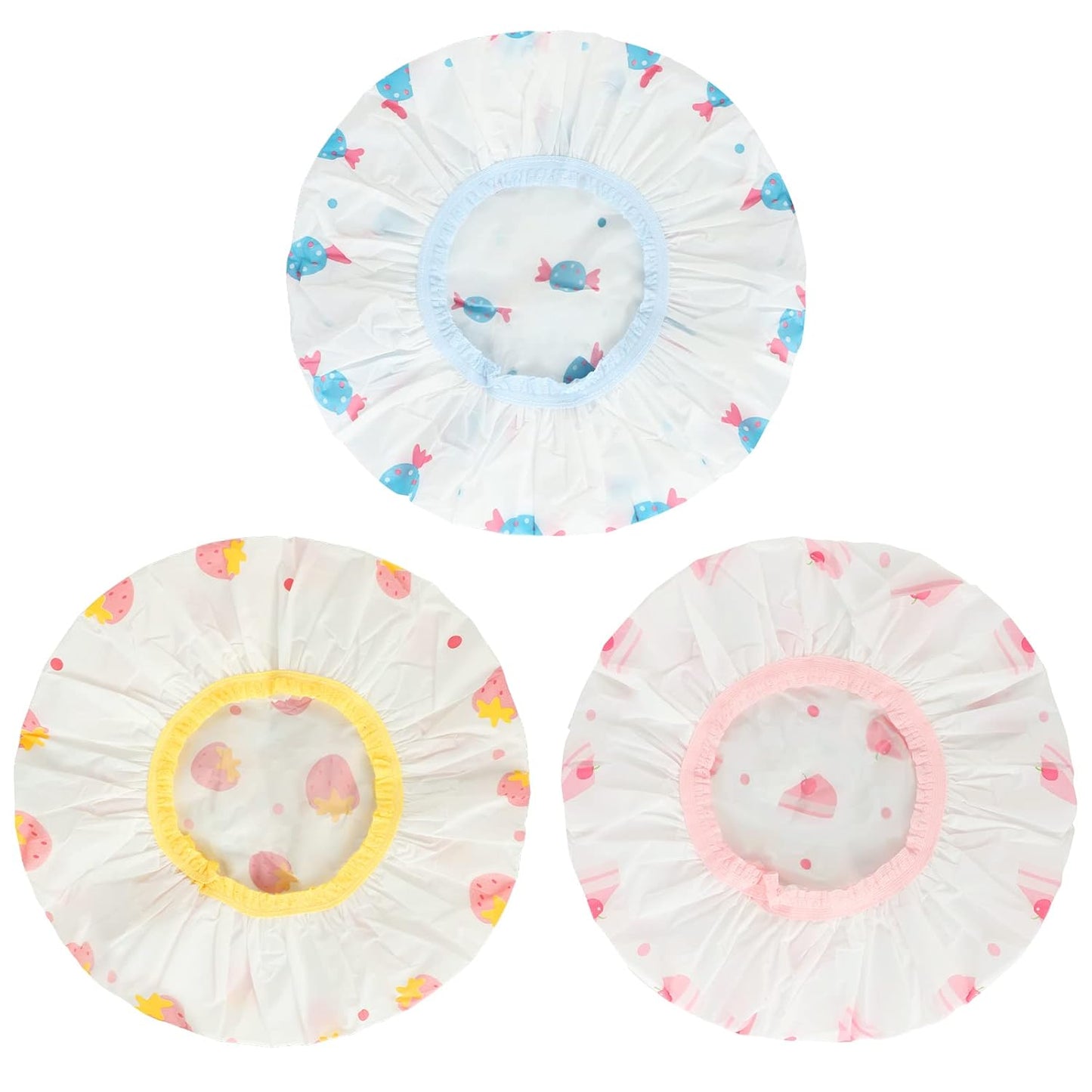 Shower Cap, 3 Pcs Waterproof Reusable Shower Caps Bath Hair Hat for Women Men Kids