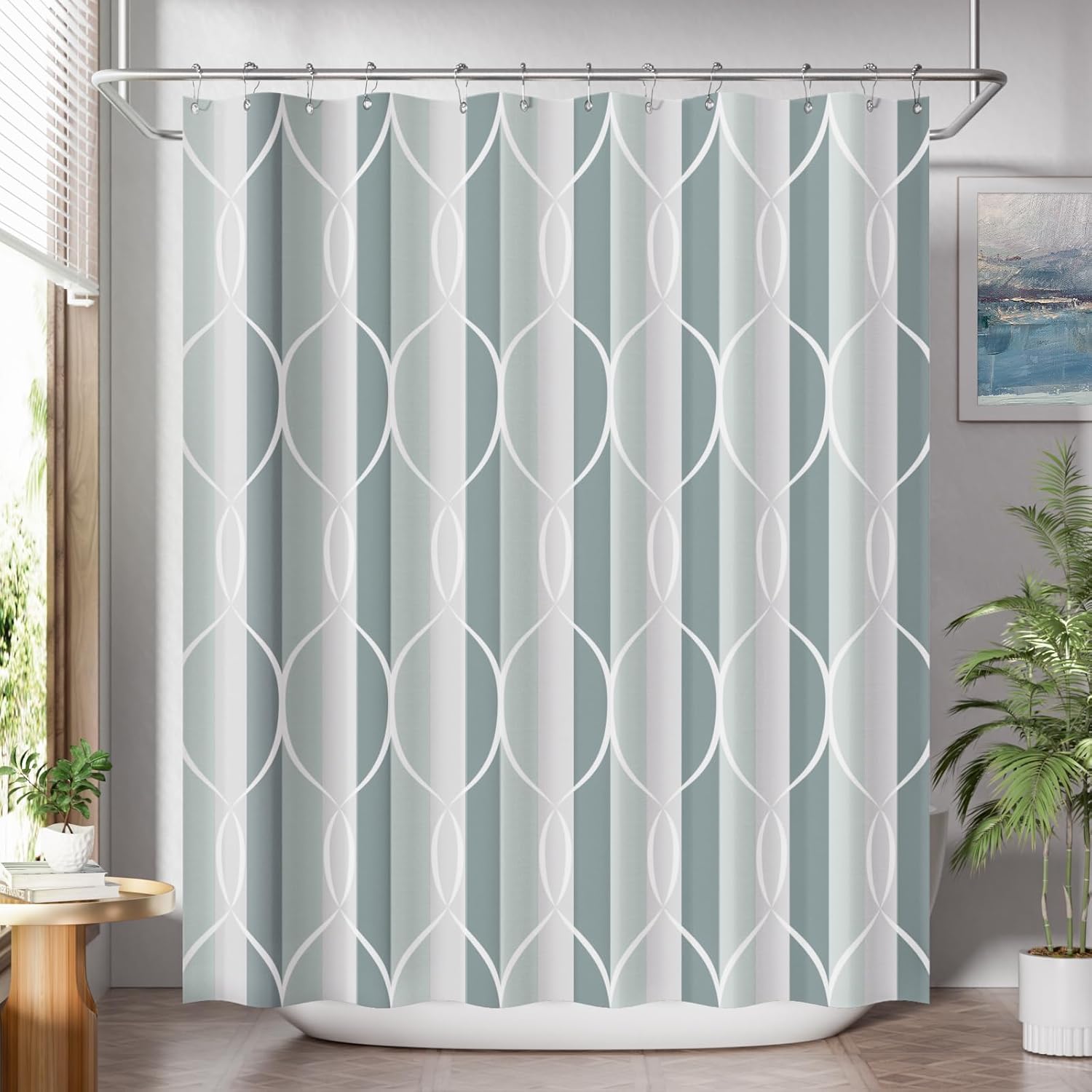 Shower Curtain, Cloth Ombre Black Shower Curtain Set with 12 Hooks, Washable Fabric Black and White Shower Curtain, Rustic Farmhouse Bathroom Shower Curtain, 72x72 Inches