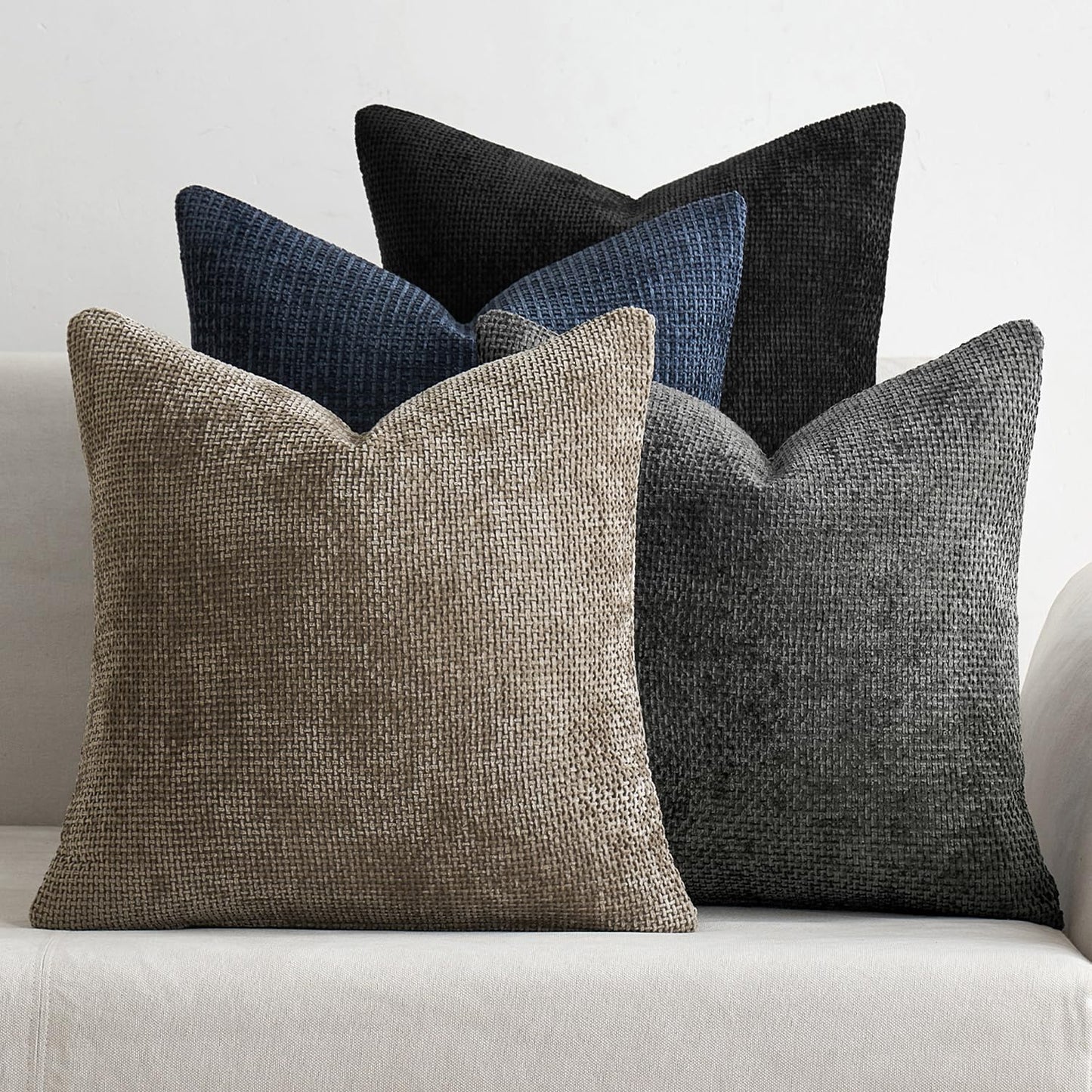 Pack of 4 Couch Throw Pillow Covers 18x18 Inch Neutral Soft Decorative Chenille Pillow Covers Farmhouse Boho Cushion Covers for Mid Century Modern Spring Home Decor Sofa Bedroom Living Room