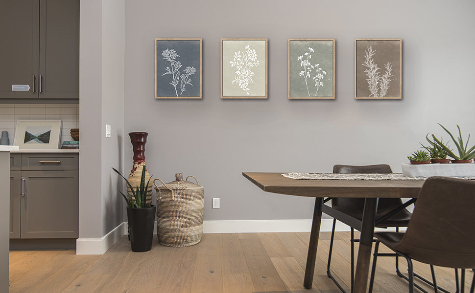 Framed Boho Wall Art Set of 4 for Wooded Minimalist Botanical Print Wall Art for Rustic Vintage Farmhouse Home Kitchen Wall Decor (Brown, 11x14)